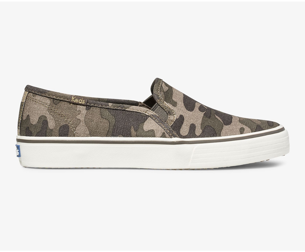 Womens Keds Slip Ons - Washable Double Decker Camo - Olive - 3761-EQLWG